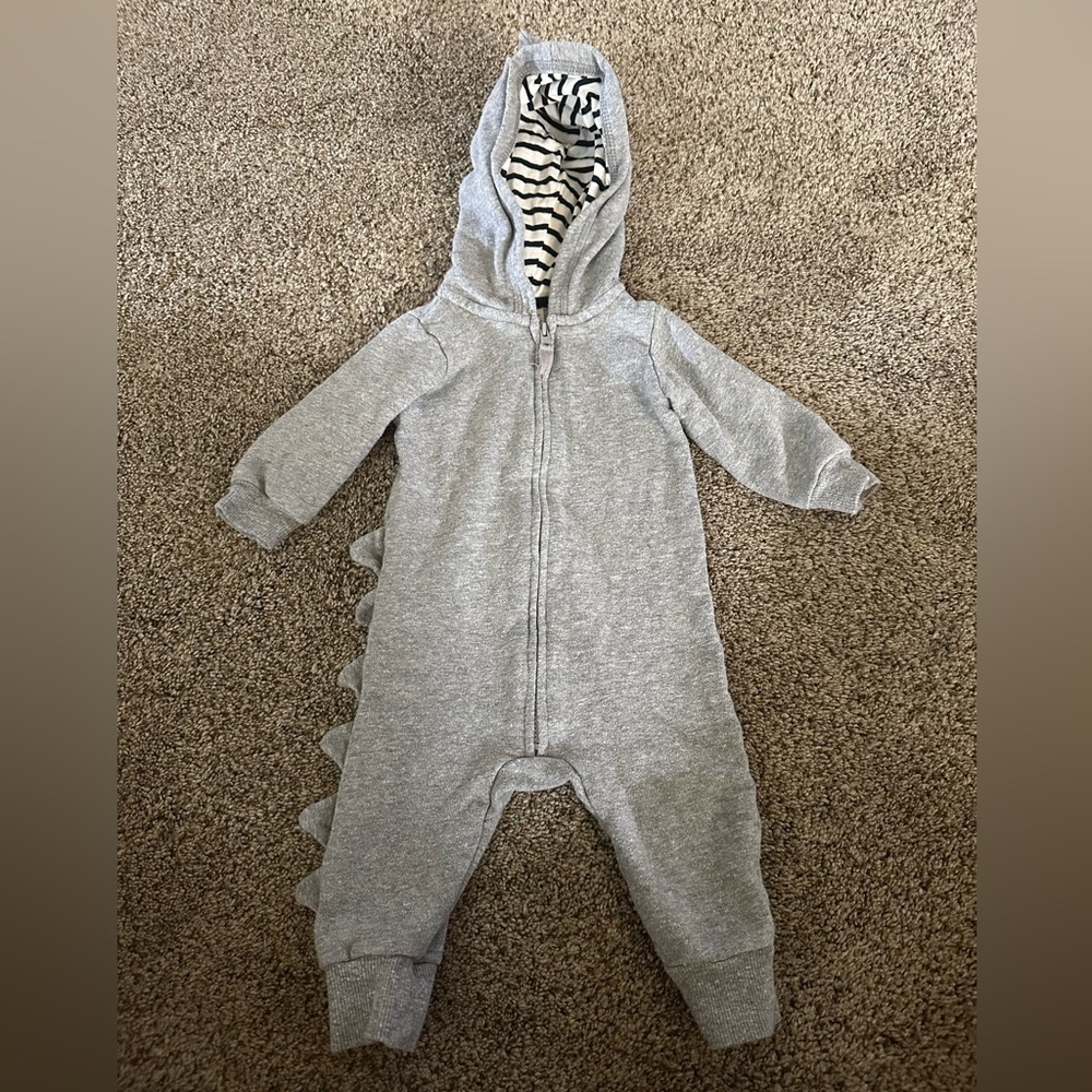 Gray baby One Piece with Dinosaur Design